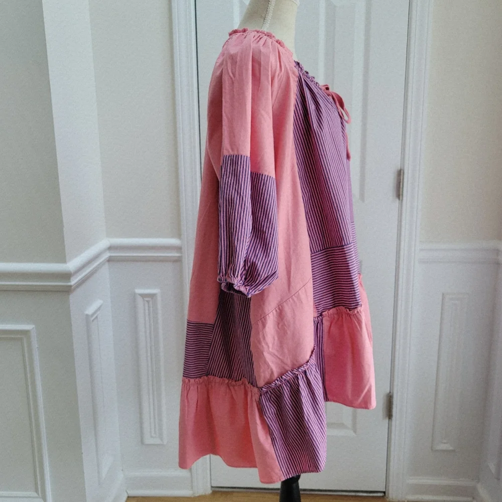 Free People Keegan Oversized‎ Tunic Dress Pink With Stripes Size XS